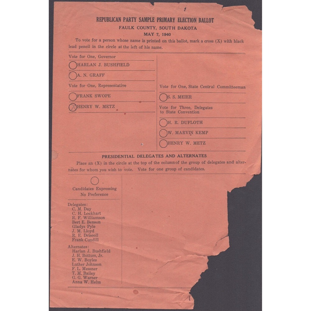 Vintage 1934 1940 Faulk County South Dakota Sample Ballots Lot of 4 Ephemera - Picture 3 of 5
